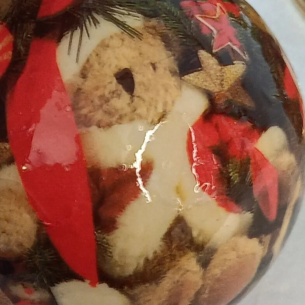 Vintage Decoupage Christmas Ornament Balls Bauble Teddy Bears Lot of 7